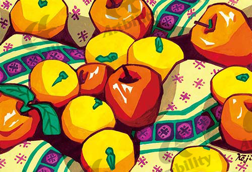 アートビリティ 布の上のリンゴとミカン