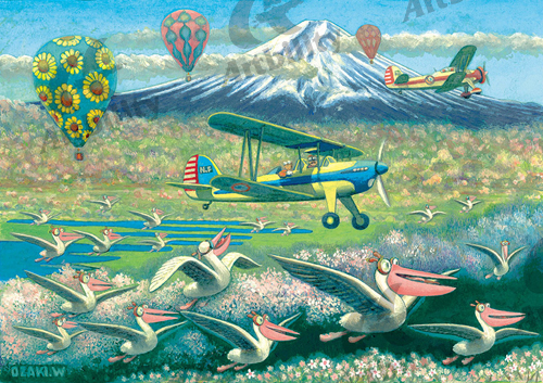 飛行機とペリカンそして富士
