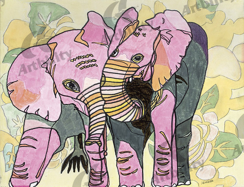 登録作品のピンクの象２頭