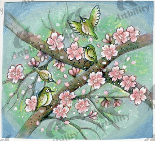 登録作品の桜とメジロたち